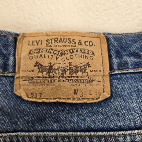 Vintage Levis 517 Jeans Mens 38x32 Denim Bootcut Orange Tab Made in USA 80s - Picture 10 of 16